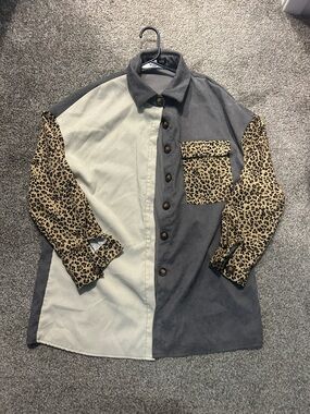Two-Tone Button Up with Leopard Sleeves